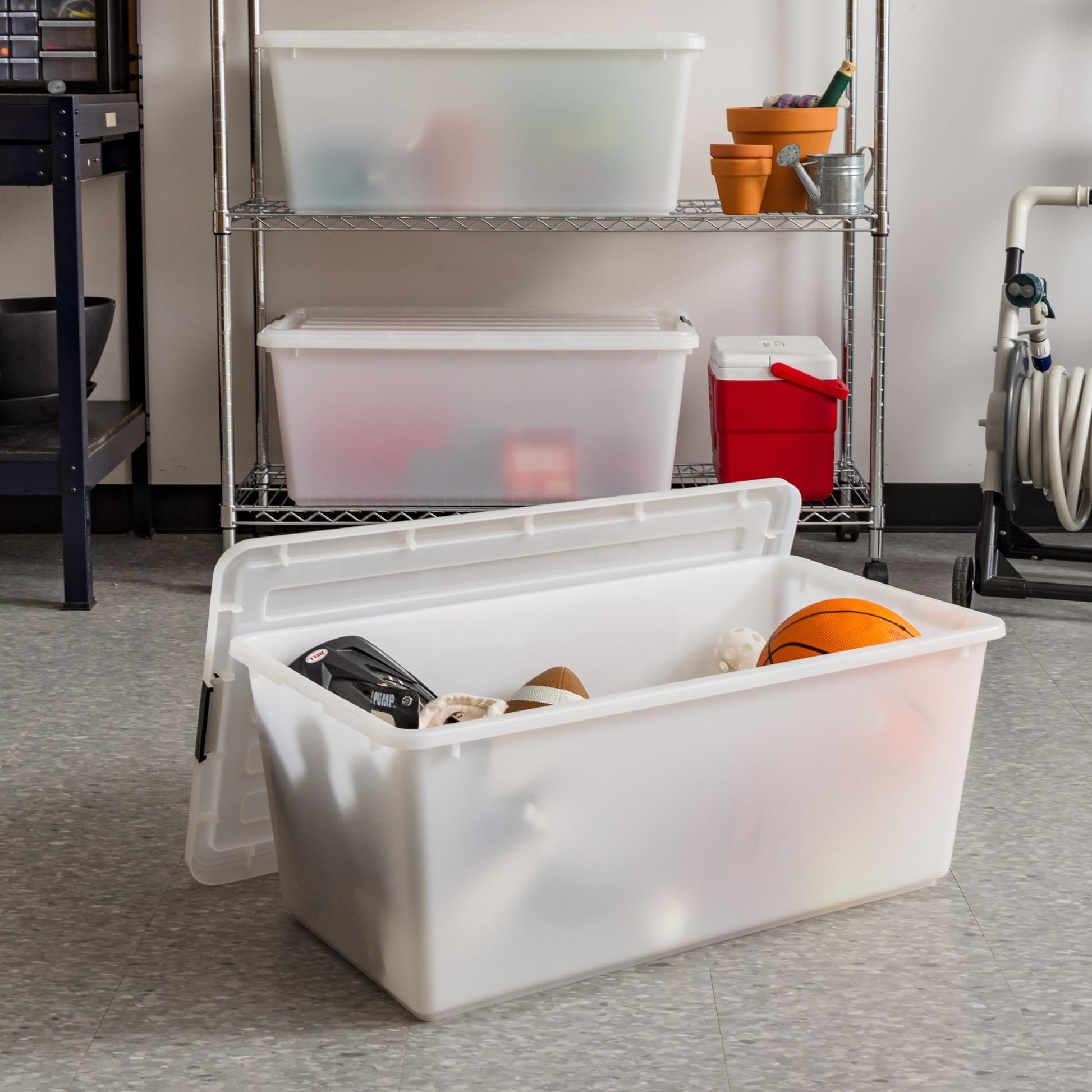 IRIS USA 4-Pack 91 Qt Stackable Storage Bins with Lids, Pearl