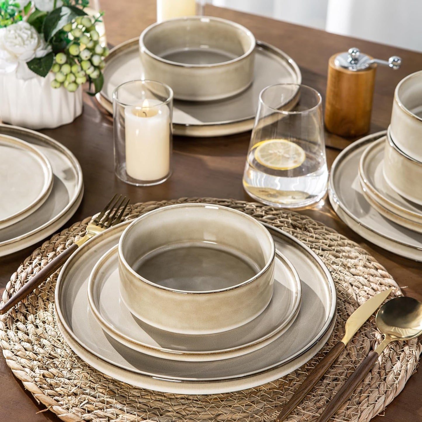 AmorArc Ceramic Dinnerware Sets, Handmade Reactive Glaze Stoneware Plates and Bowls Sets,Highly Chip and Crack Resistant | Dishwasher & Microwave Safe Dishes Set, Service for 4 (12pc)