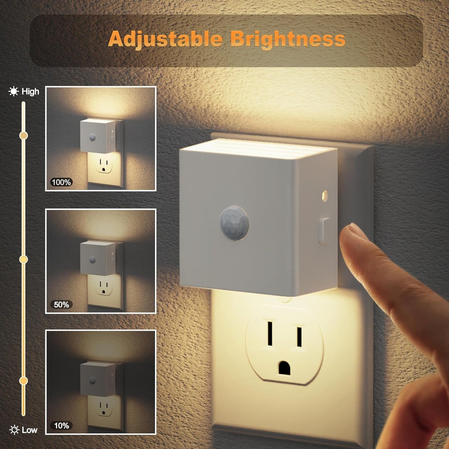 JandCase Motion Sensor Night Light, Night Lights Plug into Wall with Adjustable Brightness, Motion Activated Night Light, 3000K Warm White, for Kids Bathroom Hallway Kitchen Bedroom