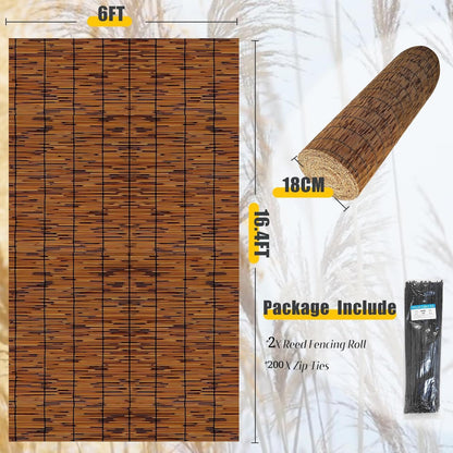 2PACK Natural Reed Fencing 6FT X 16.4FT Reed Fence 6FT High Balcony Reed Fence Privacy Reed Screen for Outdoor Backyard Patio(Brown)