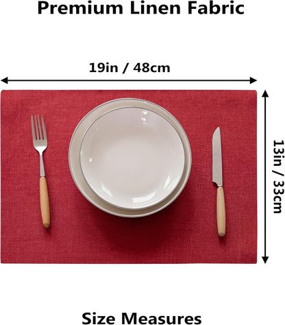 Demetex Red Placemats Set of 8 Fade Resistant Linen Placemats Modern Decorative Table Placemat for Christmas Holiday Wedding Birthday, 13x19 inch, Wine Red