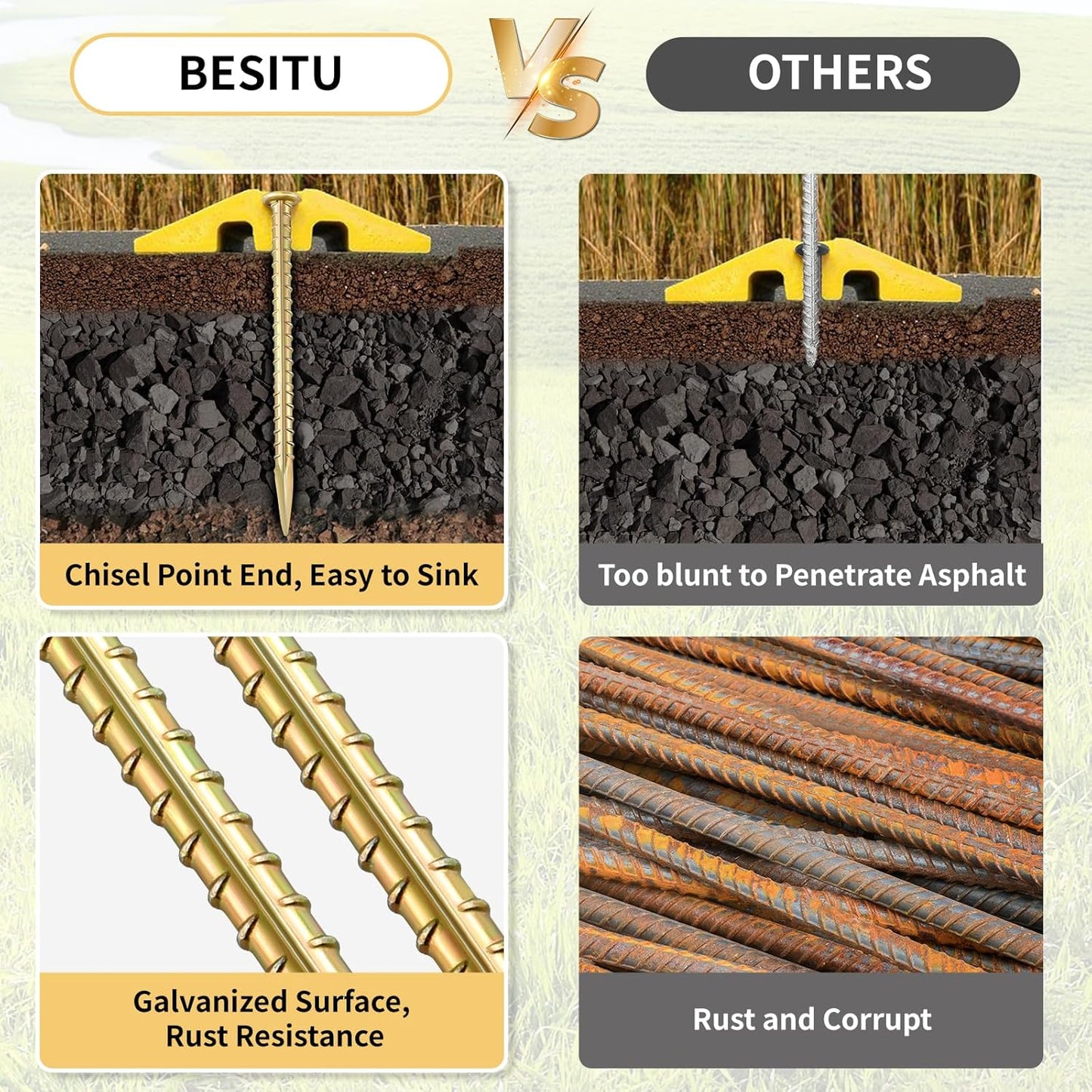 16 Inch Rebar Stakes 1/2 Inch Diameter Galvanized Steel Ground Anchors Heavy Duty Anchoring Spikes for Speed Bump, Parking Curb and Tent (10 Pack)