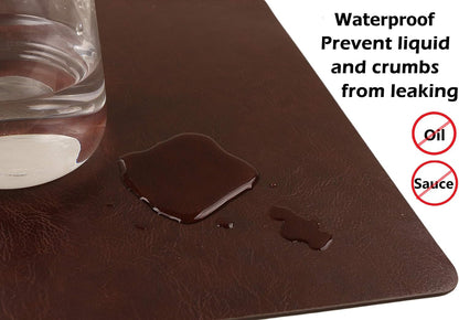 Faux Leather Placemats, Set of 4 PU Table Mats, Easy to Clean, Heat & Stain Resistant for Office Conference Table,Dinging Home Decor F Dark Brown