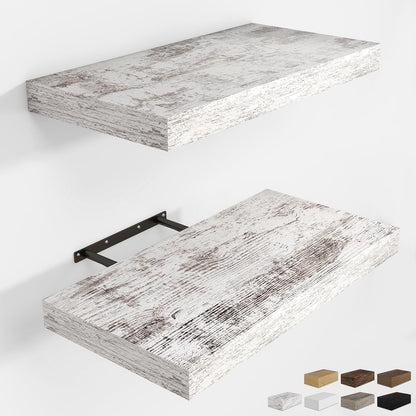 RICHFOCUS 16Inch Floating Shelves for Wall 2 Pack Shelves for Bedroom|Kitchen|Bathroom Wall Mounted Rustic Distressed Wood Floating Shelf with Invisible Brackets for Books|Storage|Decor, Rustic