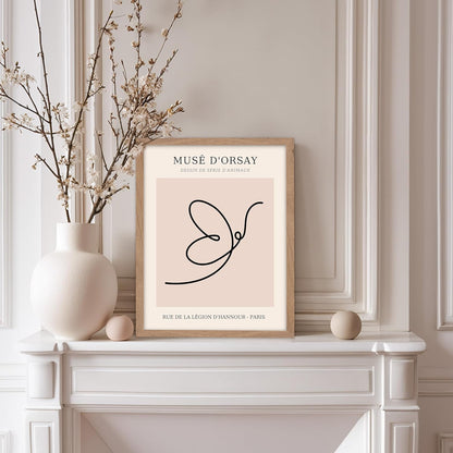 Poster Master Vintage Poster - Retro One Line Butterfly Drawing Print - Butterfly Line Art - Minimal Gift for Him, Her, Animal Lover - Abstract Decor for Home, Office, 11x14 Beige Framed