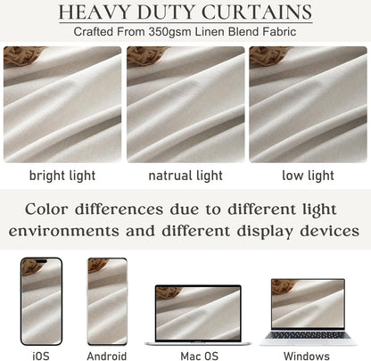 Short Linen Blackout Curtains for Bay Windows 45 Inch Length Bedroom/Living Room/Bathroom, Heat Blocking Cute 45 Inches Long 2 Panels Set, Birch Cream Ivory Drapes (40"x45"x2 Back Tab/Pinch Pleated)