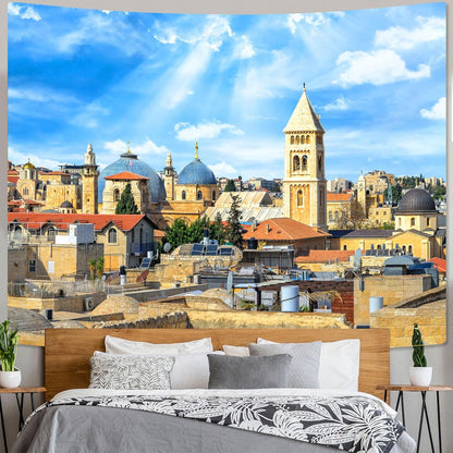 AMM Western Wall Tapestry Jerusalem Old City Church Tapestry for Bedroom Aesthetic Mediterranean Landscape Tapestries Wall Hanging for Living Room Dorm Office 80 x 60 Inch