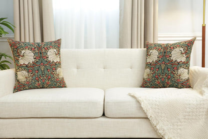 Charlotte Home Furnishings Pimpernel Red Green Floral Throw Pillow Cover 18” x 18” – Double-Sided Tapestry Cushion Cover for Couch, Sofa, or Bed | 100% Cotton Jacquard Woven in Europe