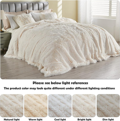 GONAAP Fuzzy Faux Fur Throw Blanket Ivory Super Soft Cozy Plush Fuzzy Shaggy Blanket for Couch Sofa Bed (Ivory, Throw(50"x60"))
