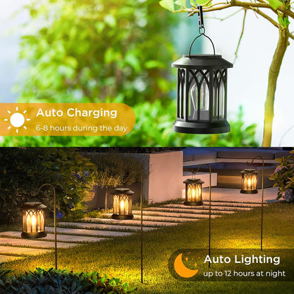 WdtPro Solar Lanterns Outdoor Hanging 4 Pack, Upgraded Bright Waterproof Lantern for Outside, Over 12Hrs Powered Lights for Garden, Yard, Patio Decor (Warm Light)