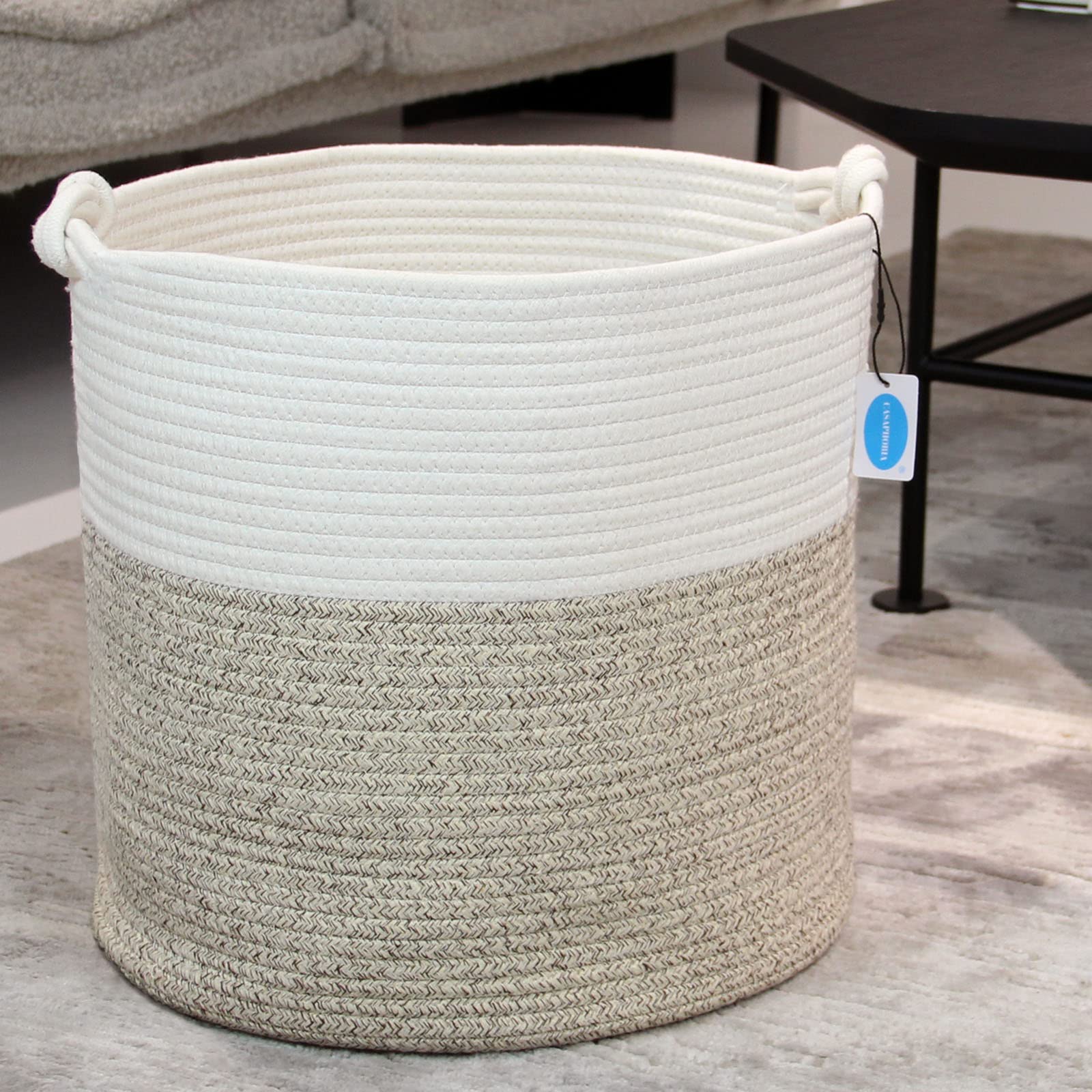 Casaphoria Natural Woven Cotton Rope Storage Basket for Organizing Towels Blanket Laundry Baskets