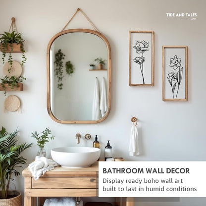 3D Black and White Wall Art (Set of 2) Lightweight, Wooden Ready-to-Hang Framed Floral Wall Art for Bathroom, Bedroom, Living Room or Office – Boho Botanical Farmhouse Decor – Gift-Boxed