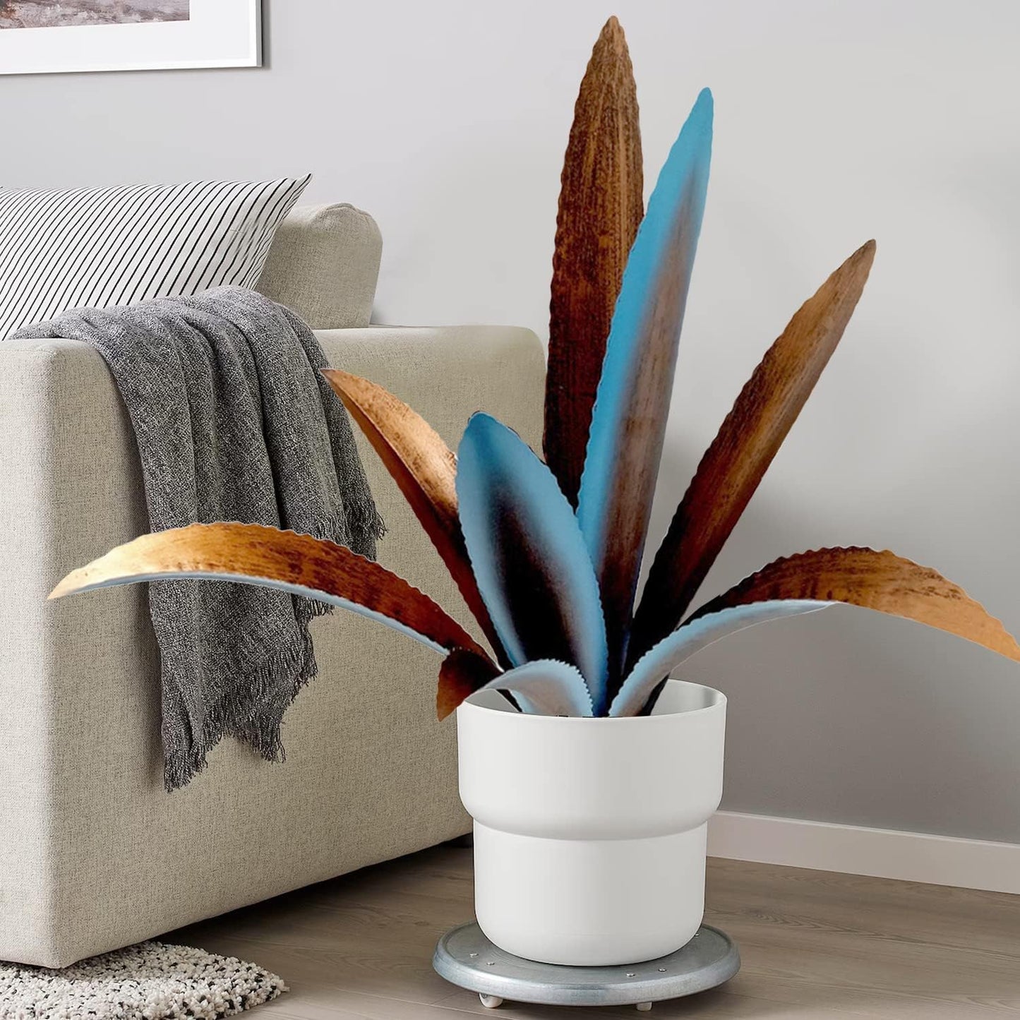 DIY Metal Agave Plant Art Yard Tequila Art Sculpture, Tequila Rustic Garden Sculpture Statue Outdoor Decor,Agave Metal Plants for Yard, Garden Lawn Ornaments (9 Leaves -Blue)