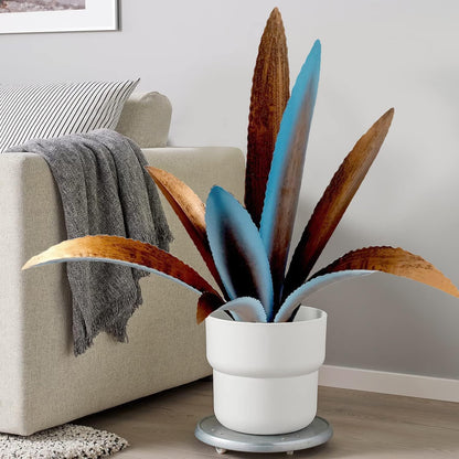 DIY Metal Agave Plant Art Yard Tequila Art Sculpture, Tequila Rustic Garden Sculpture Statue Outdoor Decor,Agave Metal Plants for Yard, Garden Lawn Ornaments (9 Leaves -Blue)