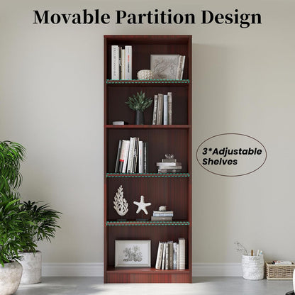 Bookshelf, Open Modern Bookshelf, 5 Shelf Bookcase with Freestanding Display Storage, Wooden Book Shelf for Bedroom, Living Room, Dinning Room, Office,Brown