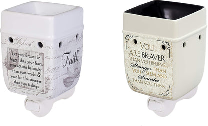 Elanze Designs 2 Pc Set Braver Stronger Smarter, Dream Bigger Ceramic Stoneware Plug-in Tart Oil Wax Warmers