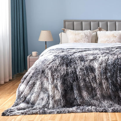 GONAAP Fuzzy Faux Fur Throw Blanket Queen Size Tie-dye Marble Black Super Soft Cozy Plush Fuzzy Shaggy Blanket for Couch Sofa Bed (Tie-dye Marble Black, Queen(90"x90"))
