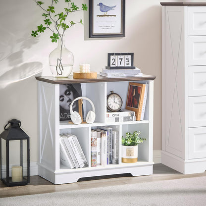 Farmhouse 5 Cube Bookshelf, White Storage Organizer Bookcase, Kids Toy Storage Cabinet, Small Bookshelves Storage Organizer Shelf, Wood Display Cabinet Book Shelves for Bedroom,Living Room,Office