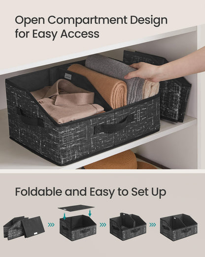 SONGMICS Storage Baskets, Set of 6, Foldable Closet Organizer for Shelves