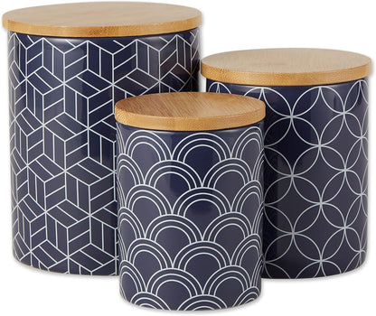 DII Kitchen Ceramics Collection, Canister Set, Mixed Print, Nautical Blue, 3 Piece
