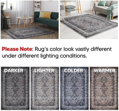 Keen Home Design 8x10 Rug - Machine Washable Area Rug with Non-Slip Backing, Ideal for Living Room, Dining Room, Bedroom - Vintage, Easy Clean, Durable, Low Pile Rug - (8' x 10')