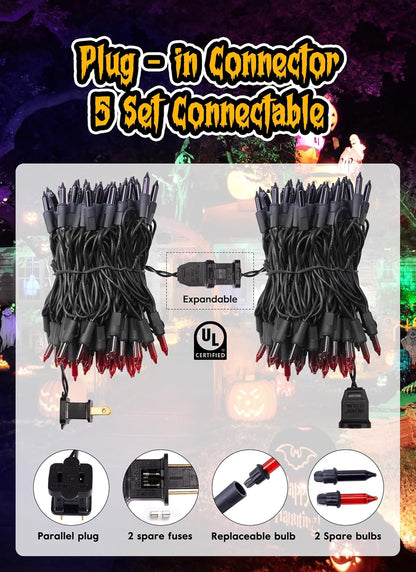 Minetom Halloween String Lights Orange & Purple 100 Count 25 Feet Incandescent Bulb Mini Lights for Indoor Outdoor Garland Party Festival Haunted House Decoration