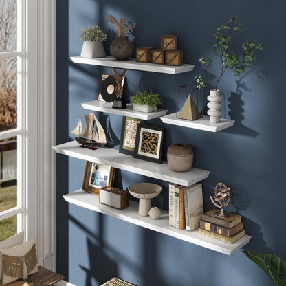 Floating Shelves for Wall, 55 Inch Long Wall Mounted White Hanging Shelf for Kitchen, Living Room, Office, Bedroom, Bathroom, Retro Vintage Wood Bookshelf for House Decor