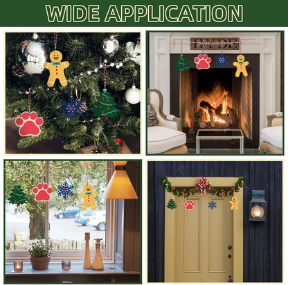 Wooden Christmas Ornaments, 176 PCS Unfinished Predrilled Wood Ornaments Set with 72 Blank Wood Slices in 9 Styles, 90 Bells and 12 Color Pens for Kids DIY Crafts and Christmas Hanging Decoration, B