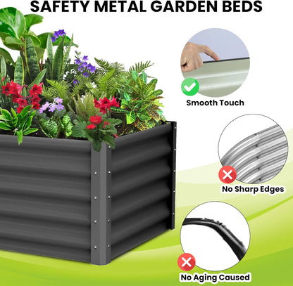 Galvanized Raised Garden Bed Outdoor, 2 Pcs 6x3x1.5FT Outdoor Large Planter Raised Beds Open Base with Safety Edge and Glove for Vegetables Flowers Ground Planter, Dark Grey
