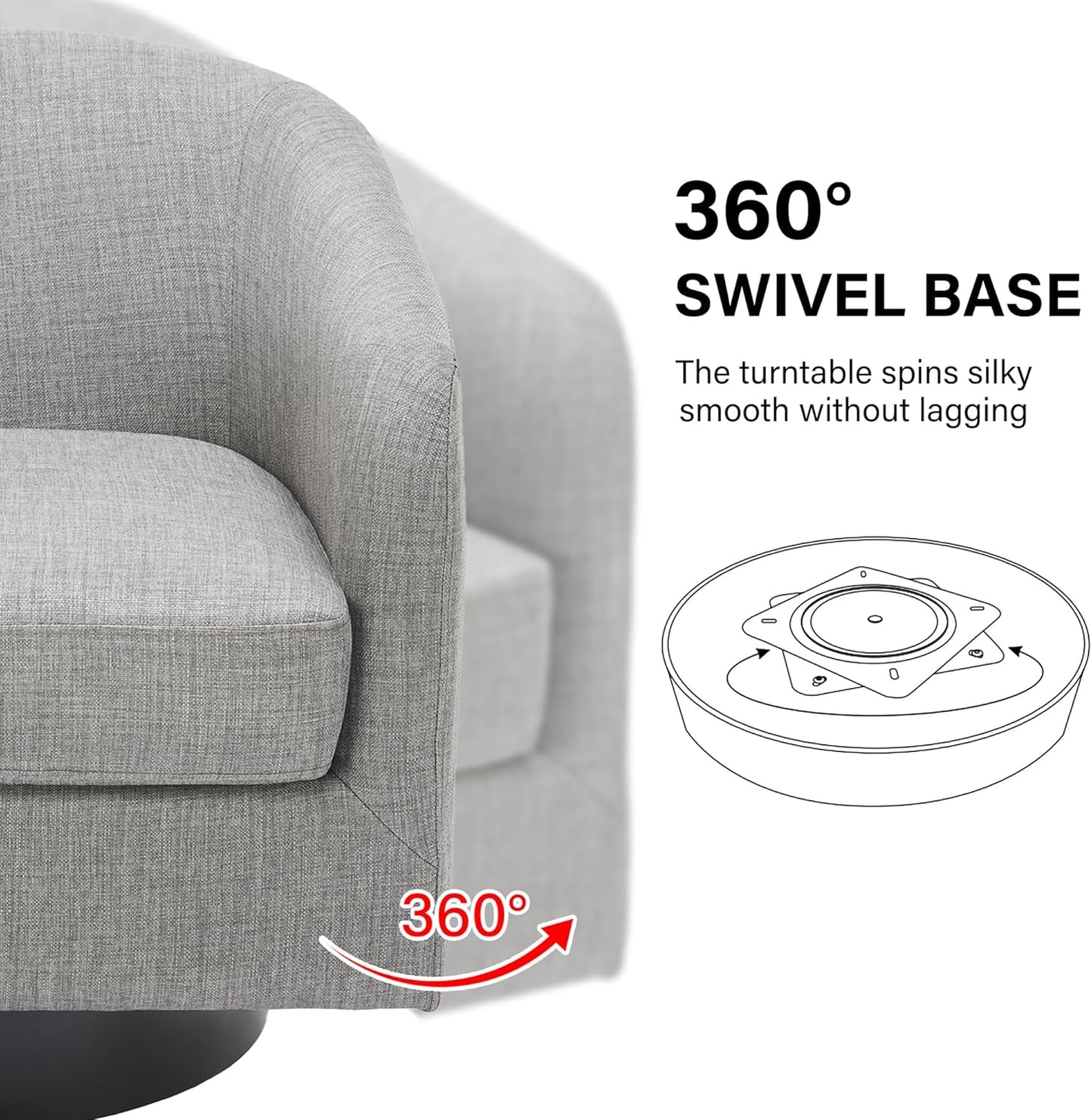 Swivel Barrel Accent Chair, Modern Round Linen Arm Chair for Living Room, Bedroom, Comfy Club Reading Chairs for Adults（Linen Fabric, Light Grey, Set of 4