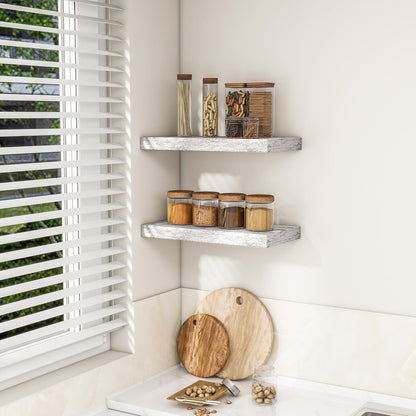 RICHFOCUS 16Inch Floating Shelves for Wall 2 Pack Shelves for Bedroom|Kitchen|Bathroom Wall Mounted Rustic Distressed Wood Floating Shelf with Invisible Brackets for Books|Storage|Decor, Rustic