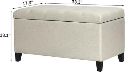 Asense Storage Ottoman Bench, Tufted Fabric Upholstered End of Bed Bench with Safety Hinge Wooden Legs, for Entryway Bedroom (Cotton and Linen Beige, 33.3")