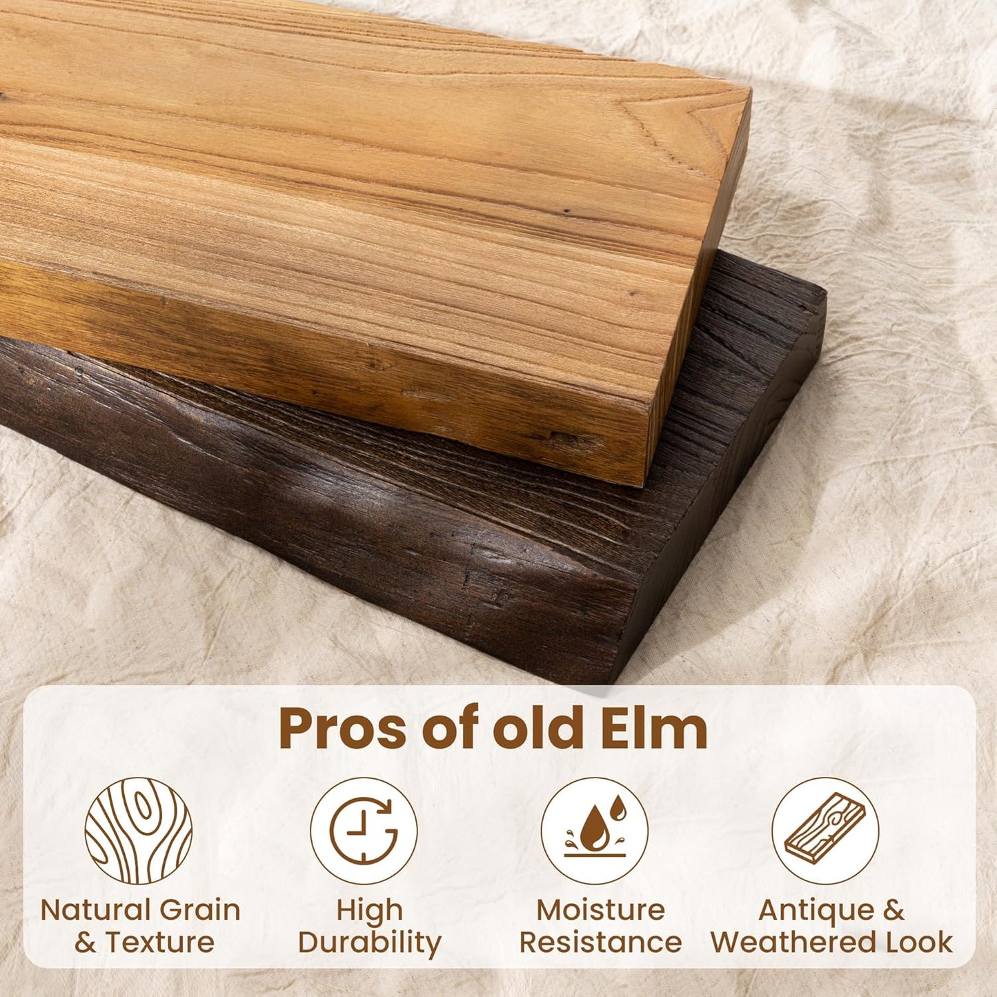 24" Floating Shelves, Live Edge Solid Elm Wood Floating Shelf, Wall Mounted Display Shelves with Heavy-Duty Bracket for Books, Rustic Wooden Shelf for Kitchen, Bathroom, Walnut Color, Set of 2