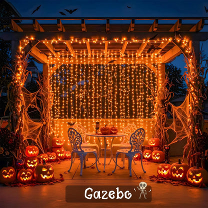 suddus Color Changing Curtain Lights for Halloween, 200 LED 6.5ft x 6.5ft Hanging String Lights with USB, Curtain Fairy Lights Indoor for Bedroom Wall, Party, Porch, Holiday, Purple and Orange