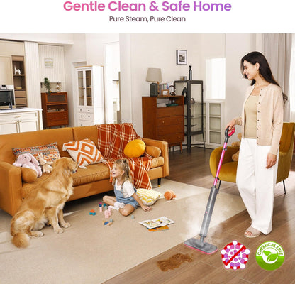 Schenley Steam Mop Cleaner Powerful - 15s Fast Heat-Up, Chemical-Free for Hardwood/Tile/Laminate & Floors/Walls, Washable Pads, 3 Modes for Carpet, Lightweight, Self-Standing, Sleek Design