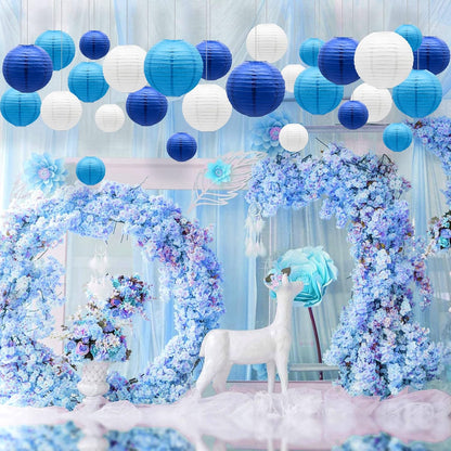 ADLKGG Blue Paper Lanterns Decorative, Hanging Round Paper Lantern Party Supplies for Anniversary Graduation Wedding Birthday Party Baby Shower Decorations Indoor Outdoor, 21pcs