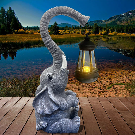 10.6 Inch Statue Elephant with Solar Outdoor Lights for Garden Decor，Lucky Present with Appeal for Birthdays(Man and Women and Family)，Unique Housewarming Presents and Yard Decor. (Gray)