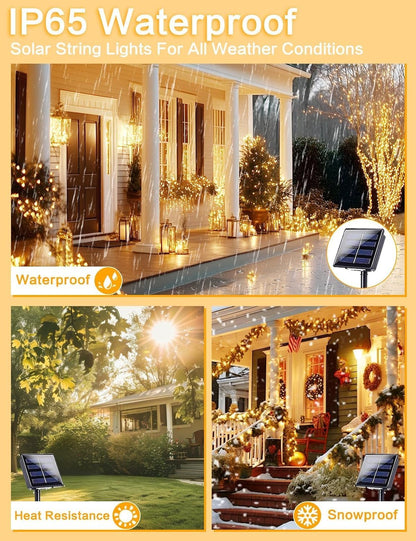 Solar String Lights Outdoor, 4 Pack 160FT 400 LED Solar Twinkle Lights for Outside Waterproof Copper Wire with 8 Modes Solar Fairy Lights for Garden Yard Wedding Christmas Tree Decor (Warm White)