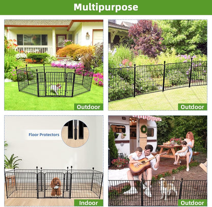 ADAVIN 32 in(H) Garden Fence with Low Threshold Gate, 8 Panels Total 17.7 Ft(L) Tall Garden Fencing for Raised Beds, Outdoor or Indoor Dog Playpen, Black Iron Metal Heavy Duty Dog Fencing