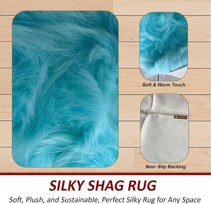LAMBZY Faux Sheepskin Super Soft Hypoallergenic Free Shape Silky Shag Rug, Luxury Shaggy Plush Carpet for Bedrooms Living Kids Room Sofa Rugs (Blue, Octo 8 Pelts 6'x8')