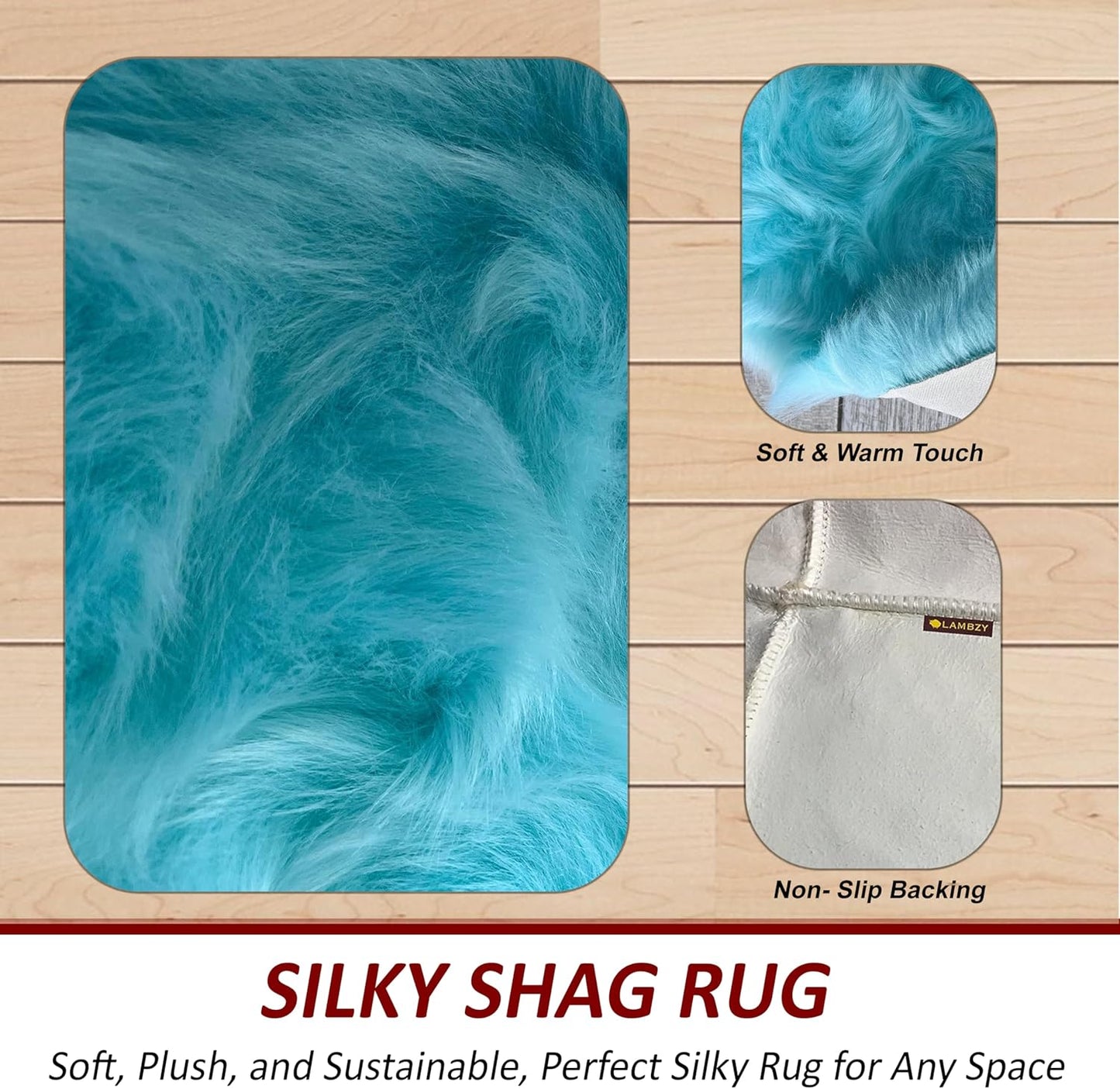 LAMBZY Faux Sheepskin Super Soft Hypoallergenic Free Shape Silky Shag Rug, Luxury Shaggy Plush Carpet for Bedrooms Living Kids Room Sofa Rugs (Blue, Single 2'x3')
