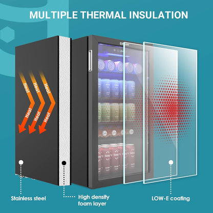 EUHOMY Beverage Refrigerator Cooler, 130 Can Mini Fridge with Glass Door for Soda Beer or Wine, Beverage Cooler for Home, Office, Bar with Adjustable Removable Shelves, Black