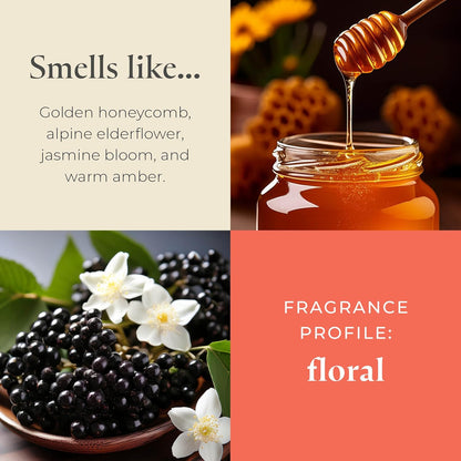 PartyLite Raw Honey & Elderberry Scented, Notes of Alpine Elderflower, Soft Jasmine & Golden Amber, 13.2oz 3-Wick Jar Candle, 45 Hour Burn Time, Luxurious Fragrance, Ideal for Gifting