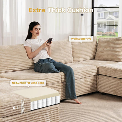 HOOOWOOO Modular Sectional Sofa,5 Pieces Sectional Couches for Living Room,98X98 L Shaped Cloud Couch Set(Beige Velvet Corduroy)