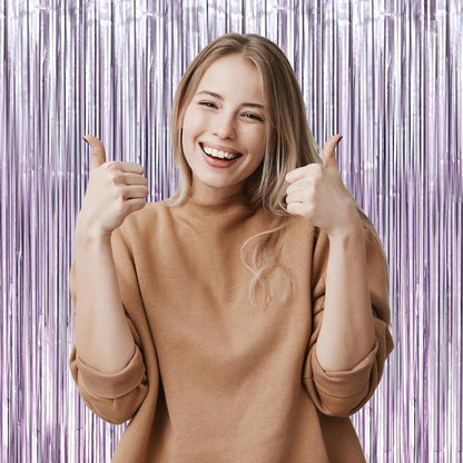 3 Pack 3.3 x 8.2 ft Light Purple Foil Fringe Backdrop Curtains, Tinsel Streamers Party Decorations, Fringe Backdrop, Door Shimmer for Baby Shower or Birthday Party