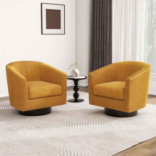 Swivel Barrel Accent Chair, Modern Round Corduroy Fabric Arm Chair for Living Room, Bedroom, Comfy