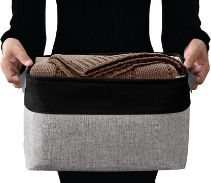 DECOMOMO Storage Baskets for Shelves - Fabric Closet Organizers and Storage Bins, Perfect Baskets for Organizing Closet Toys Nursery (Grey and Black, Large - 4 Pack)