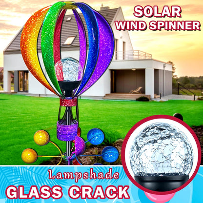 Solar Wind Spinner Outdoor - Hot Air Balloon Wind Spinners, Metal Garden Decor with LED Lights, 360° Rotating Waterproof Yard Decorations, Solar Powered for Day & Night, Lawn & Patio Windmill