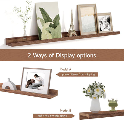 Picture Ledge Shelf for Wall, Floating Shelves Set of 4, 36 Inch Long Nursery Book Shelves for Toys Storage, Kids Bookshelf Wall Mounted for Books Photo Frames, Walnut