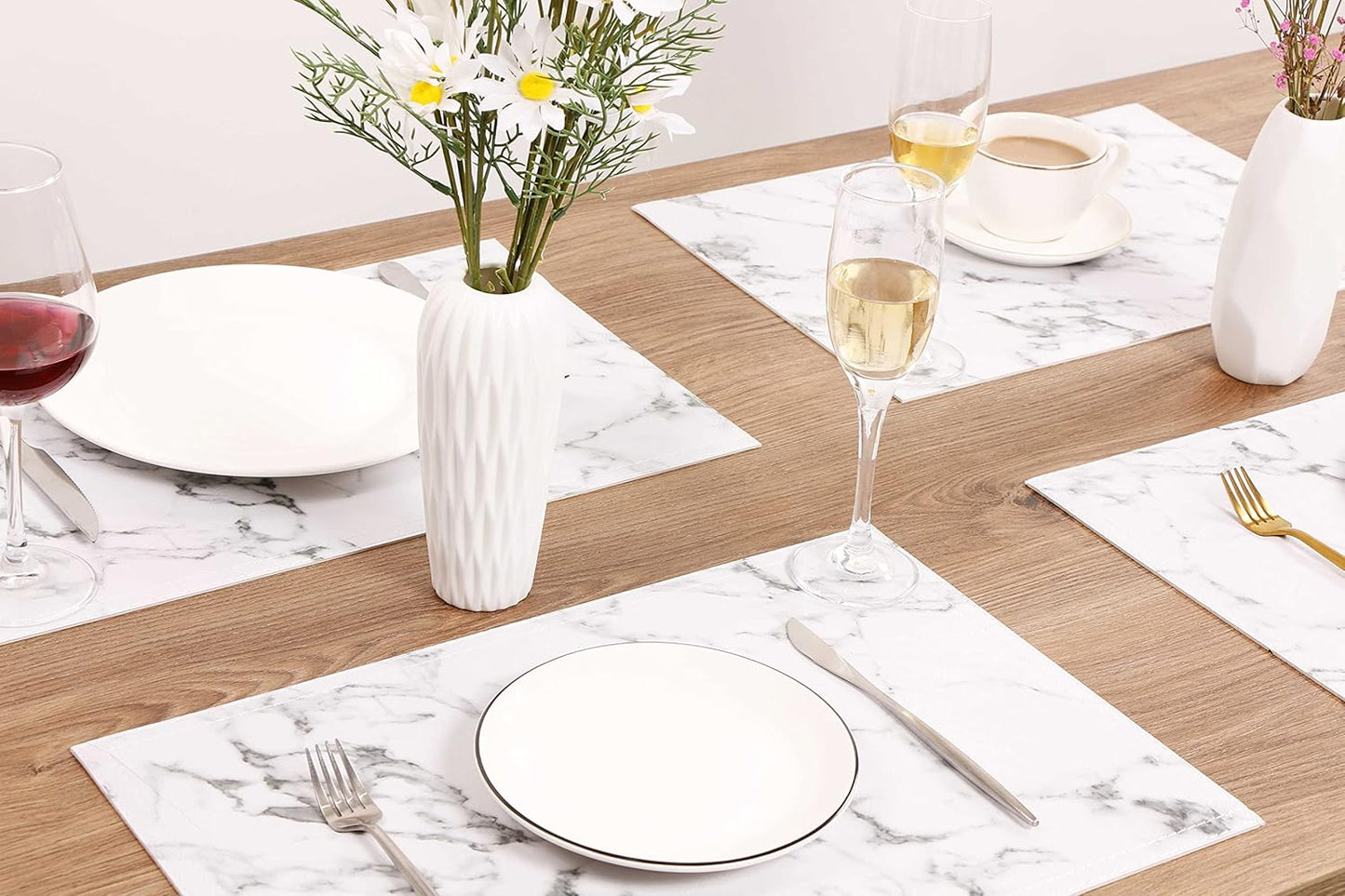 Marble Faux Leather PU Placemats, Set of 6, Easy to Clean, Heat & Stain Resistant for Dining Kitchen Table, Office Conference, Home Decor